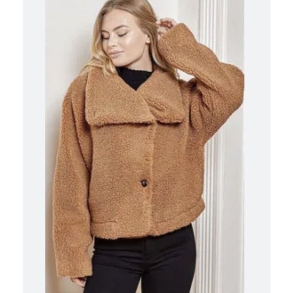 Free people wrap teddy coat light tan size small